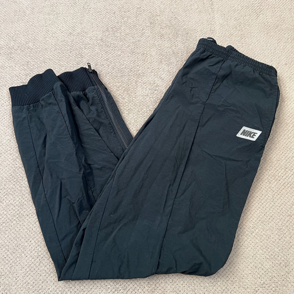 Vintage 1990s Nike Black Nylon Track Pants Windbreaker Joggers Mens Medium